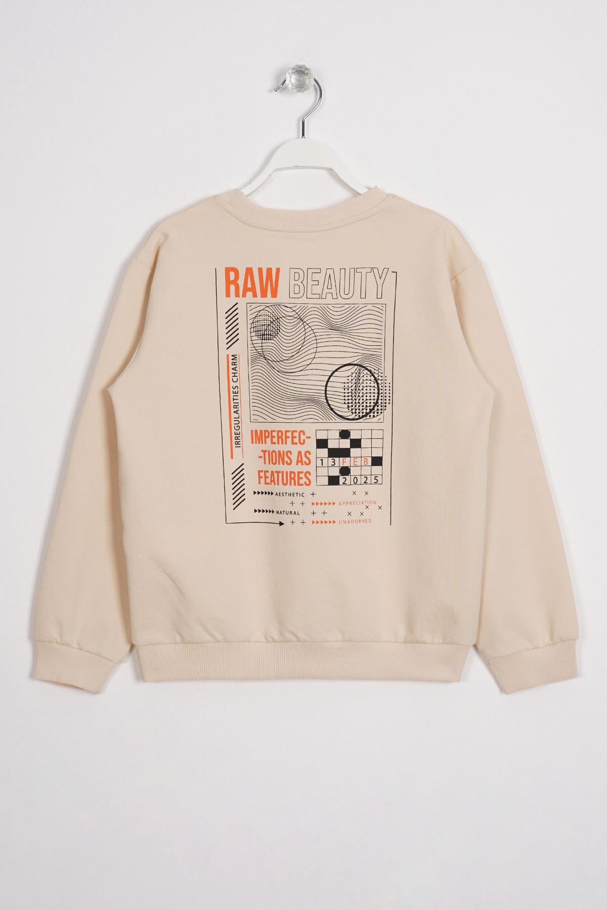 Yazı Baskılı Taş Renk Erkek Çocuk  Sweatshirt