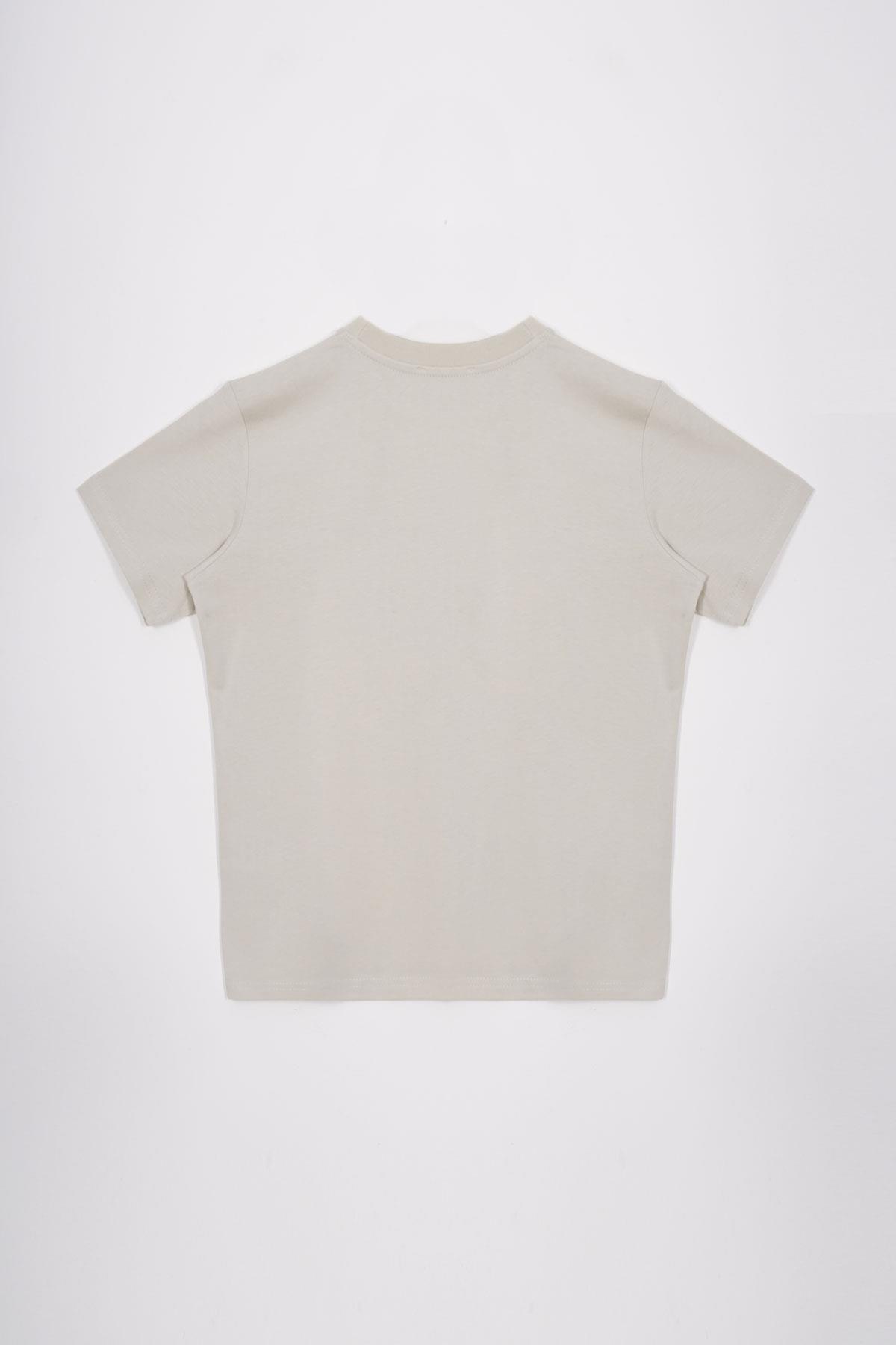 Bisiklet Yaka Kaplan Baskılı Taş Renk Erkek Çocuk Tshirt