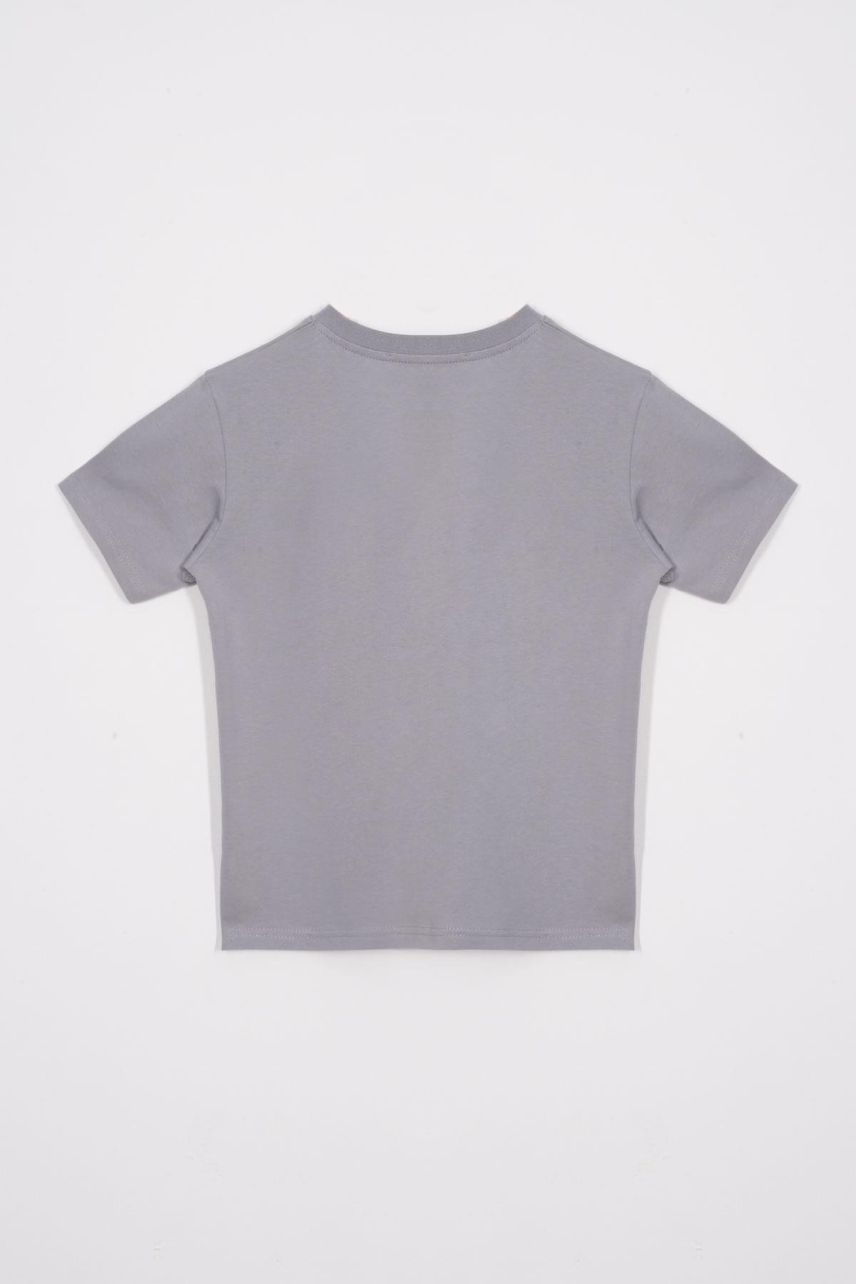 Bisiklet Yaka Kaplan Baskılı Gri Renk Erkek Çocuk Tshirt