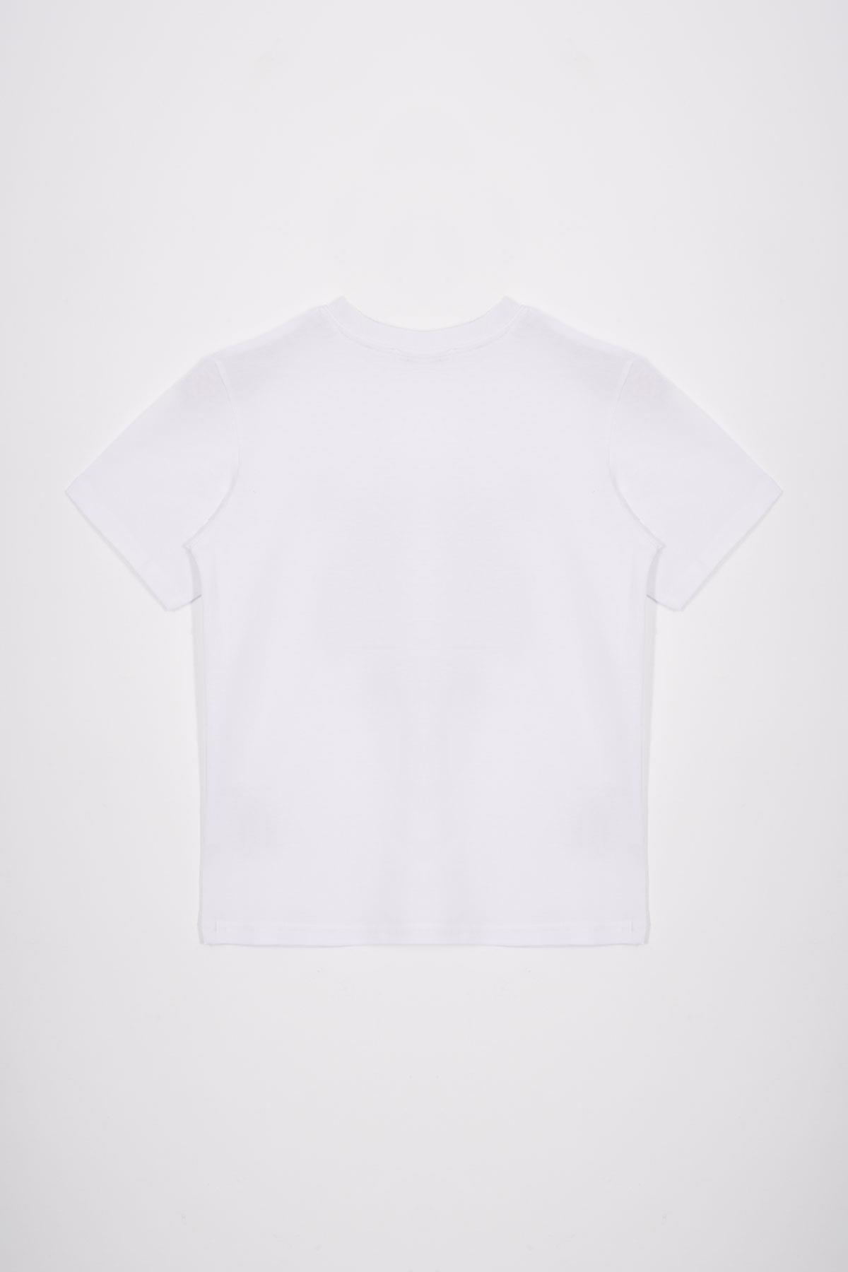 Bisiklet Yaka Kaplan Baskılı Beyaz Renk Erkek Çocuk Tshirt