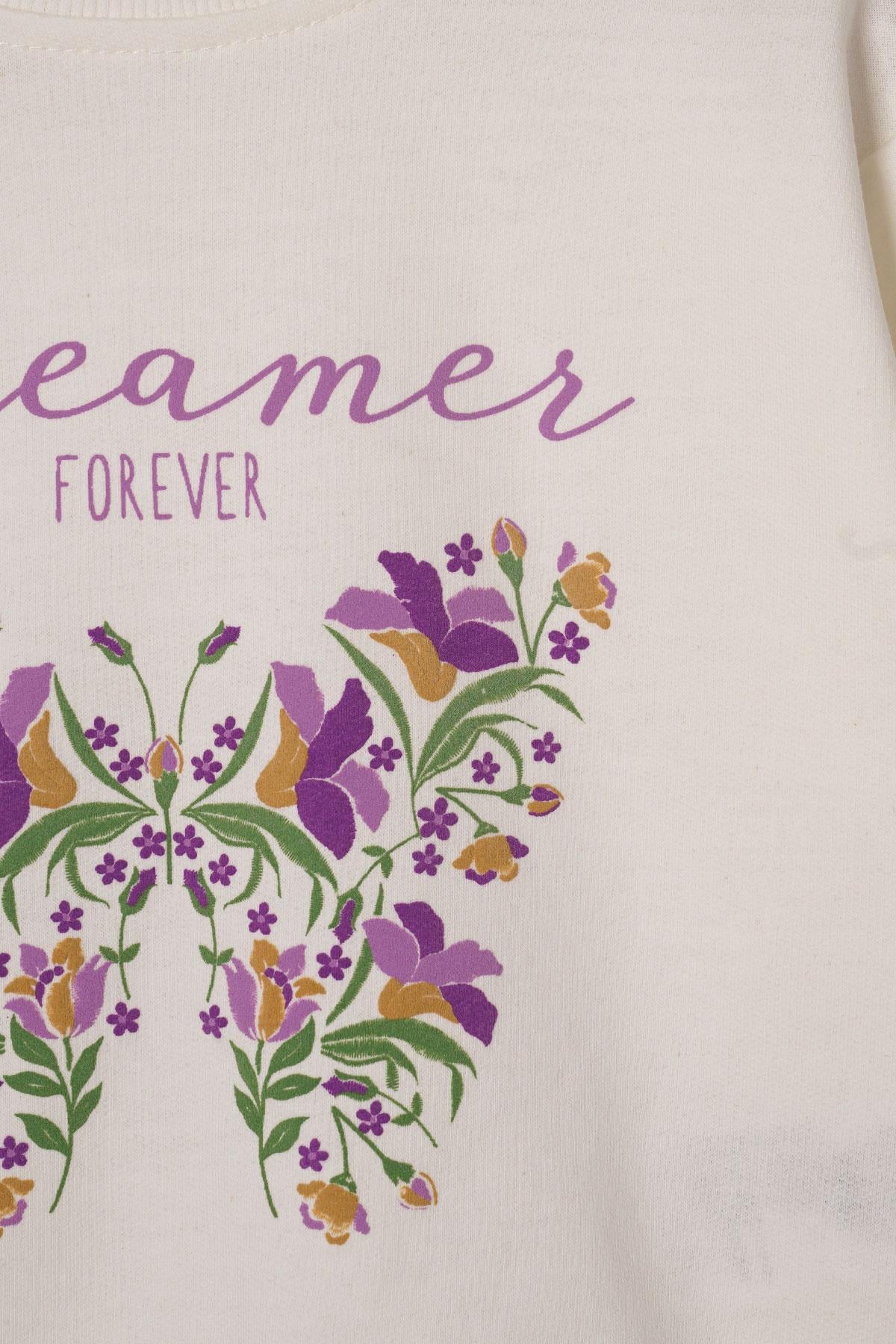 Dreamer Kelebek Baskılı Ekru-Koyu Lila Renk Kız Çocuk Eşofman Takımı