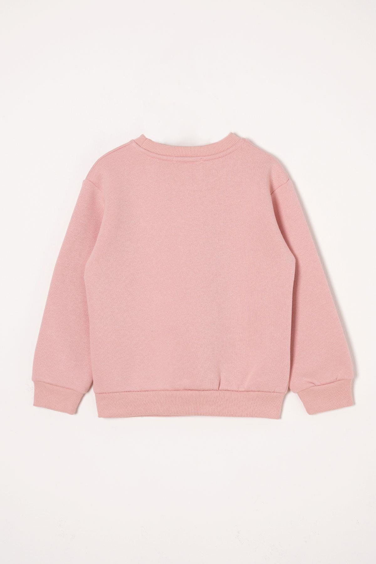 Yazı Baskılı Toz Pembe Renk Kız Çocuk Sweat