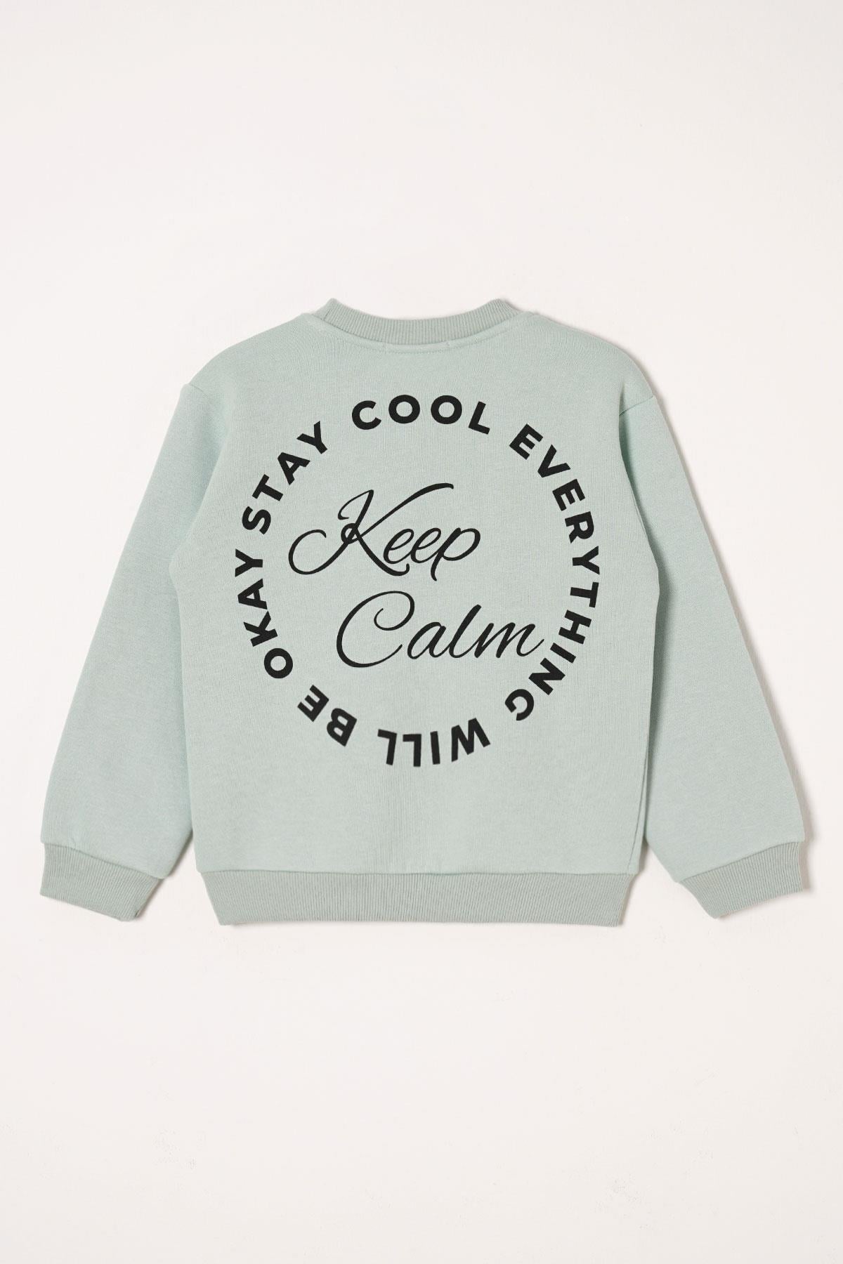 Yazı Baskılı Mint Renk Kız Çocuk Sweat