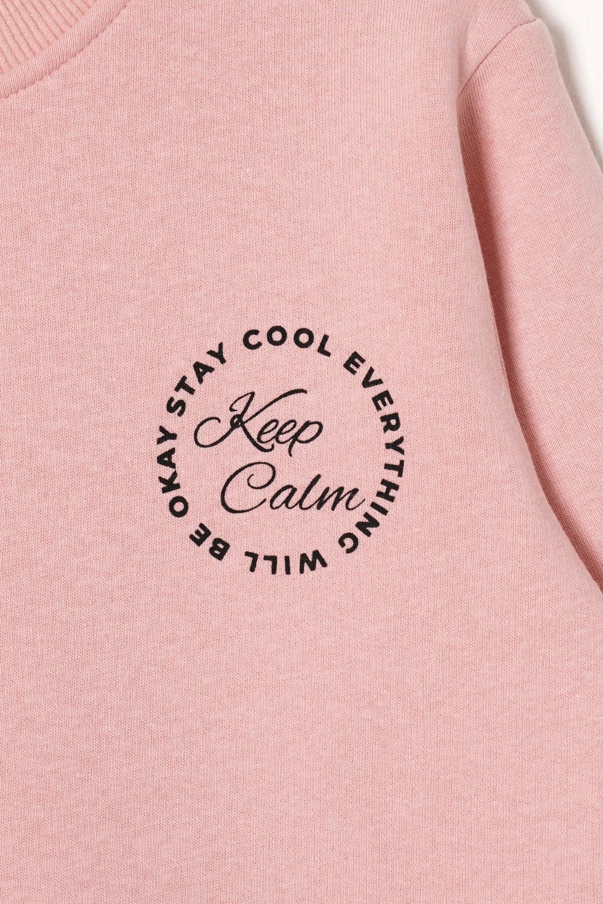 Yazı Baskılı Toz Pembe Renk Kız Çocuk Sweat