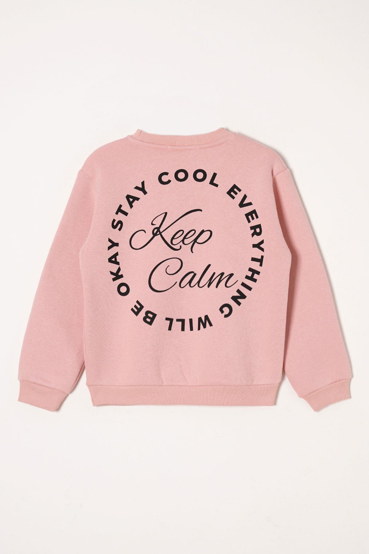 Yazı Baskılı Toz Pembe Renk Kız Çocuk Sweat