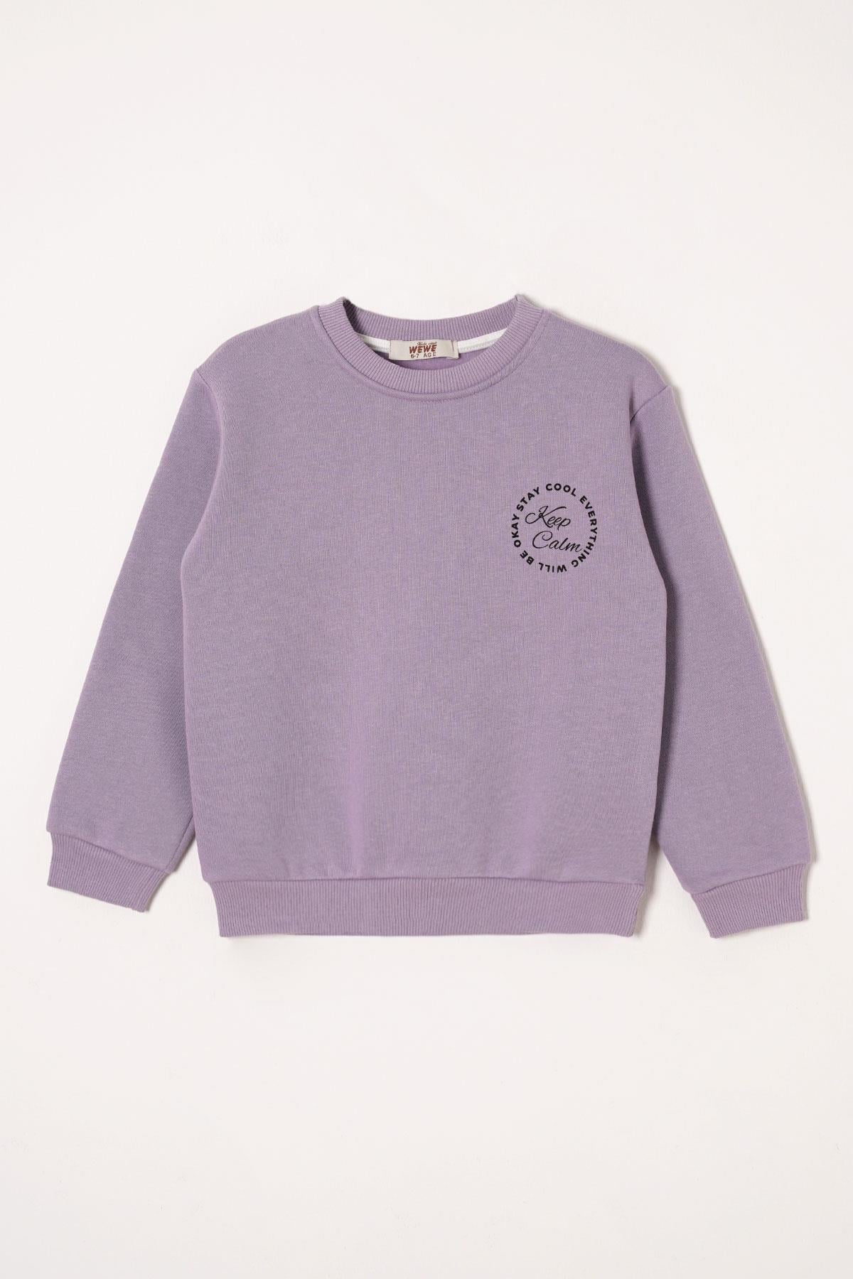 Yazı Baskılı Lila Renk Kız Çocuk  Sweat