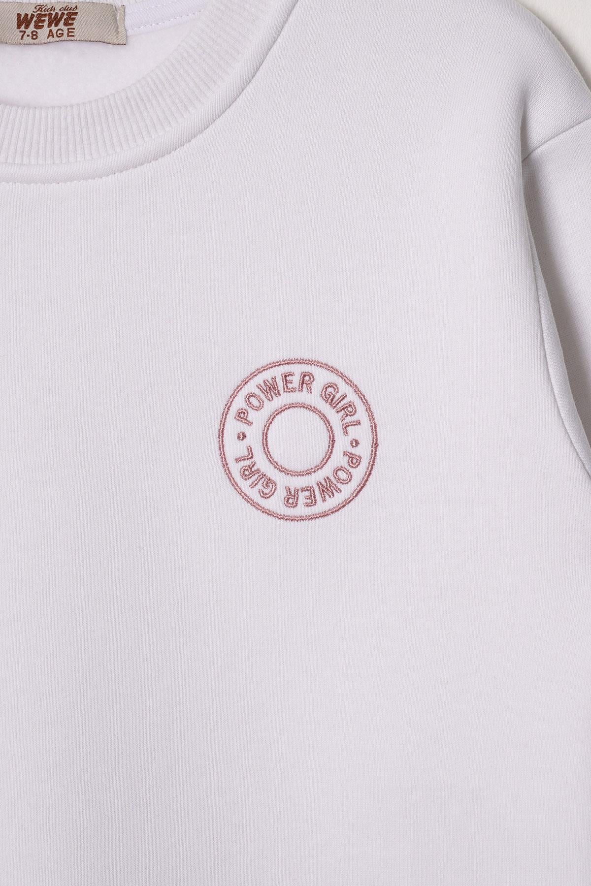 Power Girl Nakışlı Şardonlu Kız Çocuk Ekru Renk Sweat