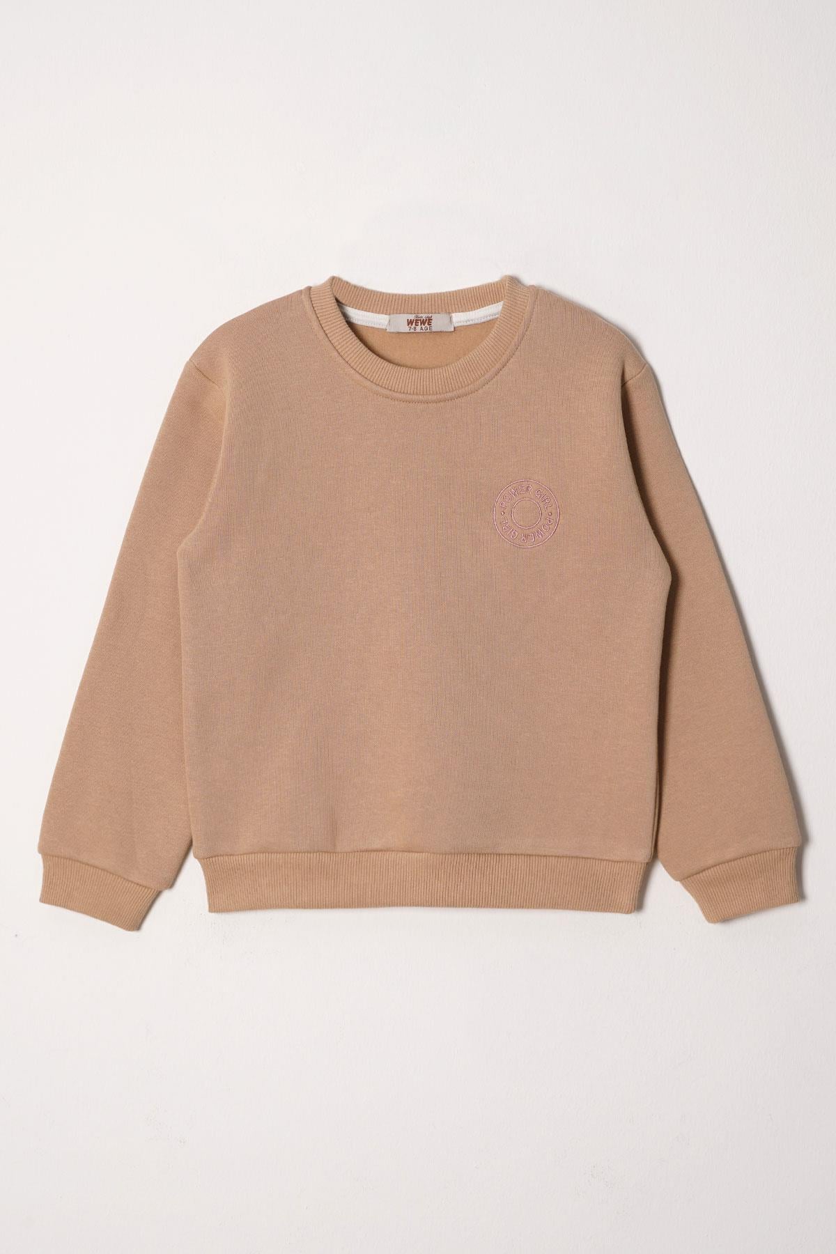 Power Gİrl Nakışlı Şardonlu Kız Çocuk Vizon Renk Sweat