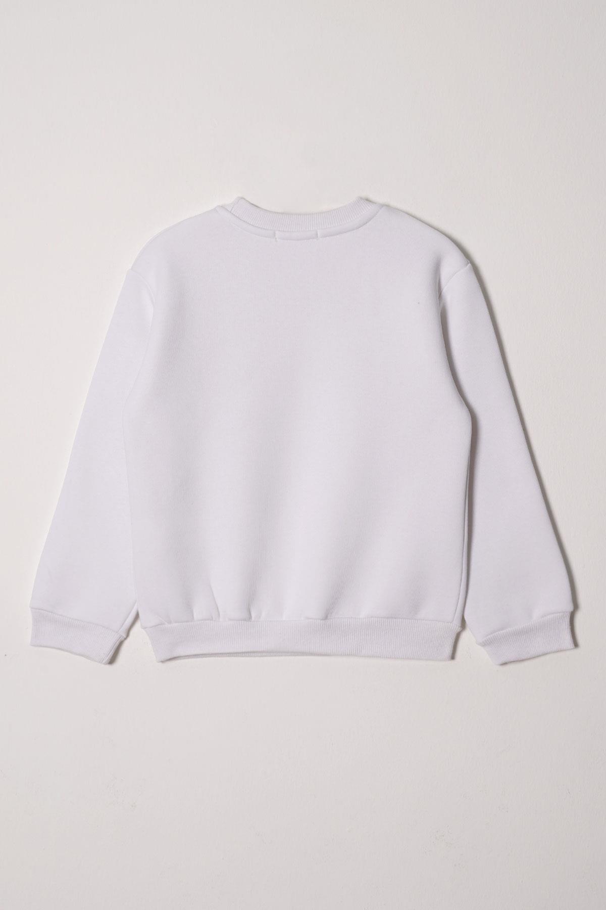 Power Girl Nakışlı Şardonlu Kız Çocuk Ekru Renk Sweat