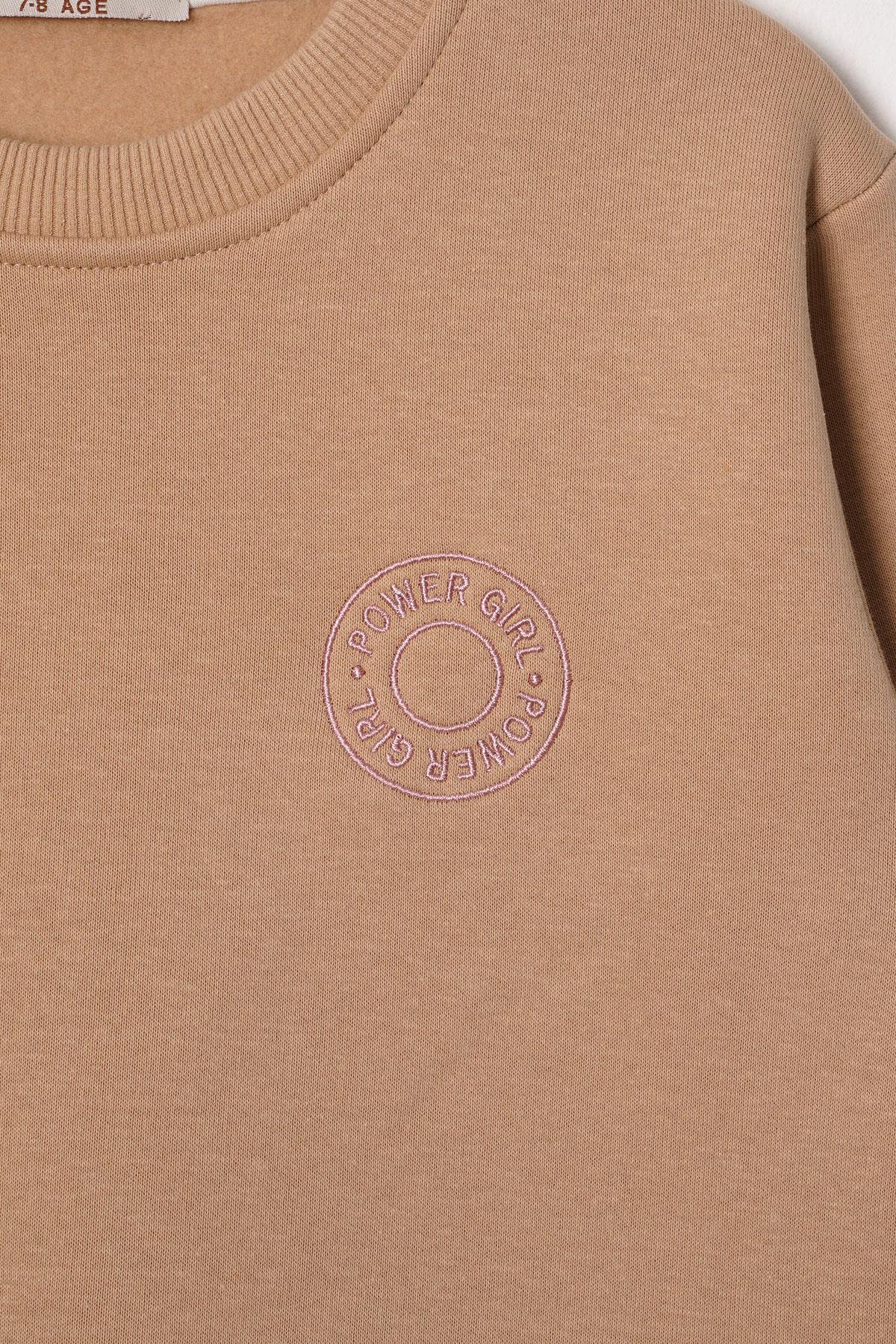 Power Gİrl Nakışlı Şardonlu Kız Çocuk Vizon Renk Sweat
