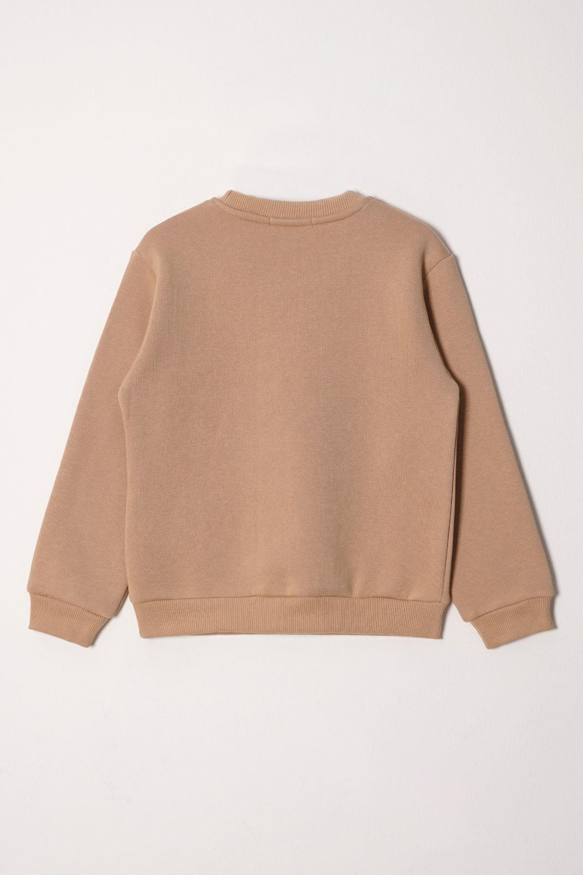 Power Gİrl Nakışlı Şardonlu Kız Çocuk Vizon Renk Sweat