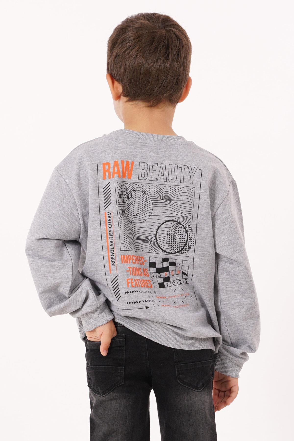 Yazı Baskılı Gri Melanj Renk Erkek Çocuk  Sweatshirt