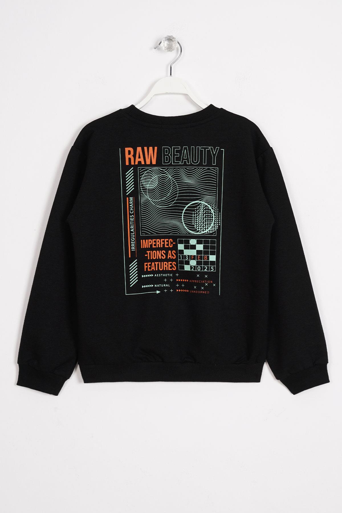 Yazı Baskılı Siyah Renk Erkek Çocuk  Sweatshirt