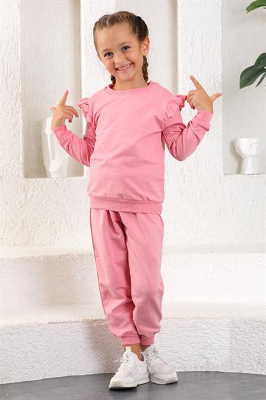 Bisiklet Yaka Uzun Kol Acik Pembe Renk Kız Çocuk Esofman Takım
