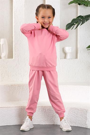 Bisiklet Yaka Uzun Kol Acik Pembe Renk Kız Çocuk Esofman Takım
