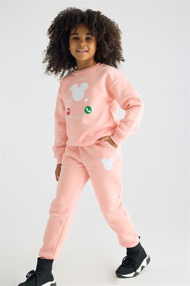 Bisiklet Yaka Uzun Kol Somon Renk Kız Çocuk İkili Takım