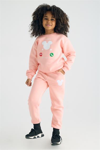 Bisiklet Yaka Uzun Kol Somon Renk Kız Çocuk İkili Takım