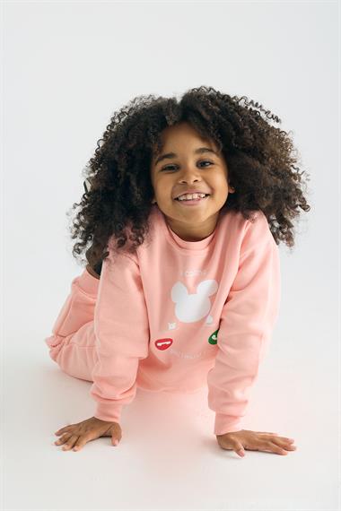 Bisiklet Yaka Uzun Kol Somon Renk Kız Çocuk İkili Takım