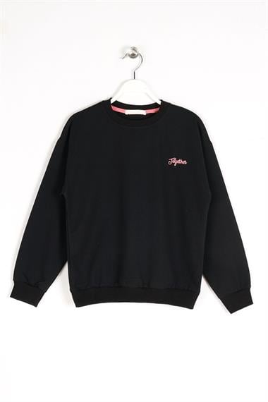 Bisiklet Yaka Uzun Kol Siyah Renk Kız Çocuk Sweatshirt