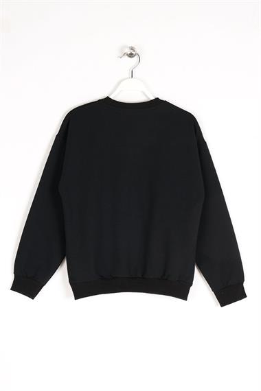 Bisiklet Yaka Uzun Kol Siyah Renk Kız Çocuk Sweatshirt