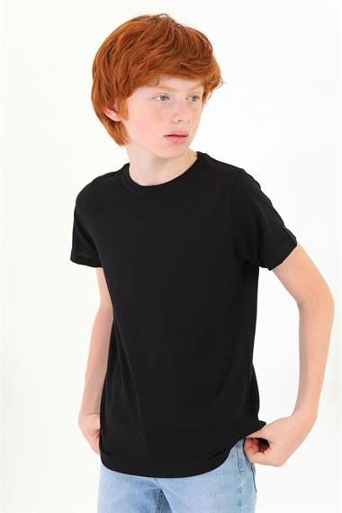 Bisiklet Yaka Kısa Kol Basic Siyah Renk Tshirt