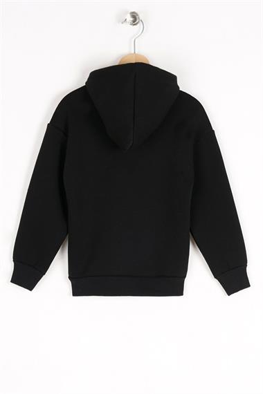 Kapüşonlu Uzun Kol Ayı Baskılı Siyah Renk Erkek Çocuk Sweatshirt