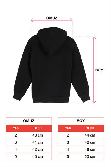 Kapüşonlu Uzun Kol Ayı Baskılı Siyah Renk Erkek Çocuk Sweatshirt