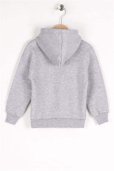 Kapüşonlu Uzun Kol Ayı Baskılı Gri Renk Erkek Çocuk Sweatshirt