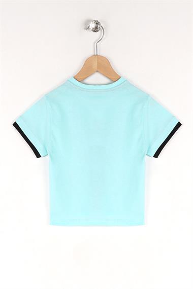 Bisiklet Yaka Kısa Kol UP Yazı Baskılı Mint Renk Erkek Çocuk Tshirt