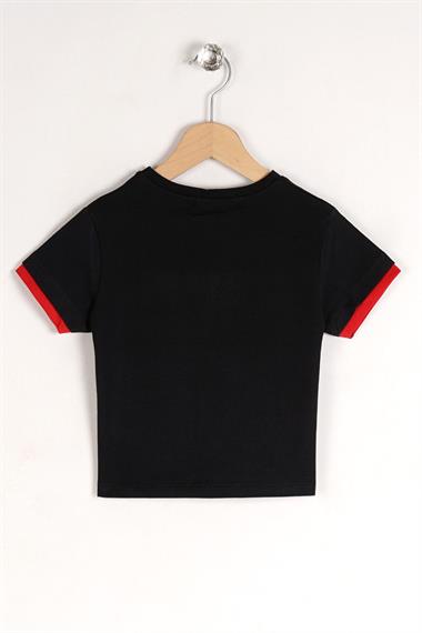 Bisiklet Yaka Kısa Kol UP Yazı Baskılı Siyah Renk Erkek Çocuk Tshirt