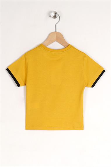 Bisiklet Yaka Kısa Kol UP Yazı Baskılı Hardal Renk Erkek Çocuk Tshirt