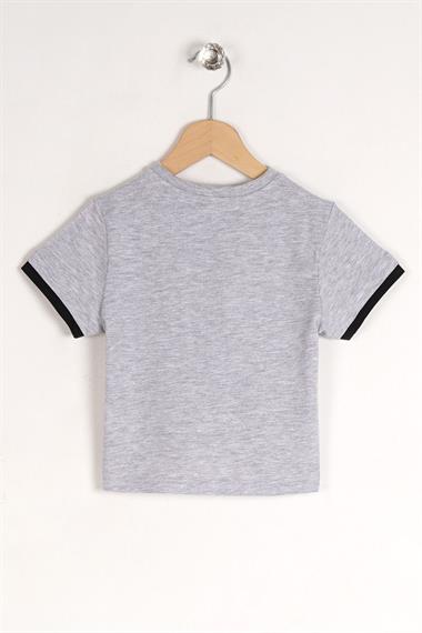 Bisiklet Yaka Kısa Kol UP Yazı Baskılı Gri Renk Erkek Çocuk Tshirt