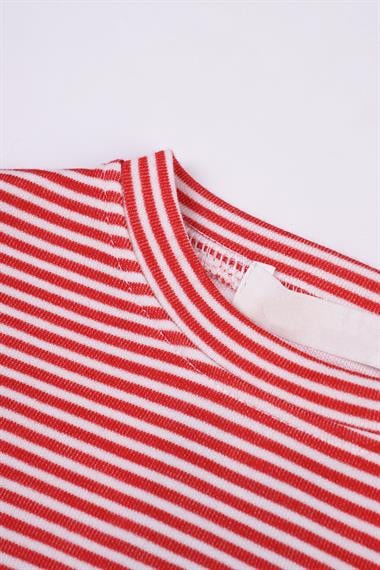 Bisiklet Yaka Uzun Kol Çizgili Kırmızı Renk Erkek Çocuk Eşofman Takımı