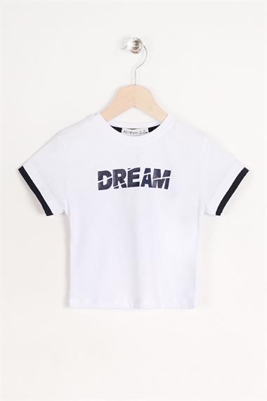 Bisiklet Yaka Kısa Kol Dreams Baskılı Kısa Kol Beyaz Renk Erkek Çocuk Tshirt