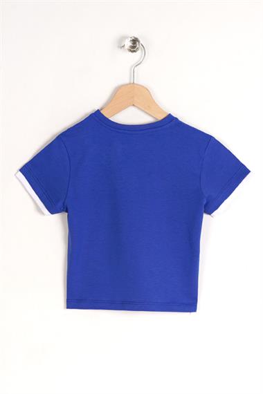 Bisiklet Yaka Kısa Kol Dreams Baskılı Kısa Kol Saks Renk Erkek Çocuk Tshirt