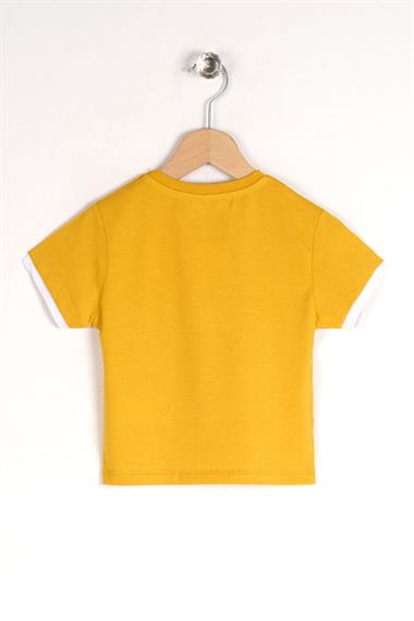 Bisiklet Yaka Kısa Kol Dreams Baskılı Kısa Kol Hardal Renk Erkek Çocuk Tshirt