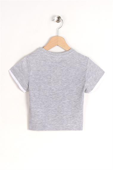 Bisiklet Yaka Kısa Kol Dreams Baskılı Kısa Kol Gri Renk Erkek Çocuk Tshirt