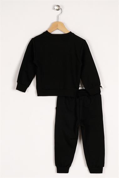 Bisiklet Yaka Uzun Kol Anımal Person Baskılı Siyah Renk Erkek Çocuk Esofman Takım