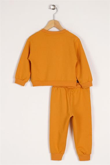 Bisiklet Yaka Uzun Kol Anımal Person Baskılı Hardal Renk Erkek Çocuk Esofman Takım