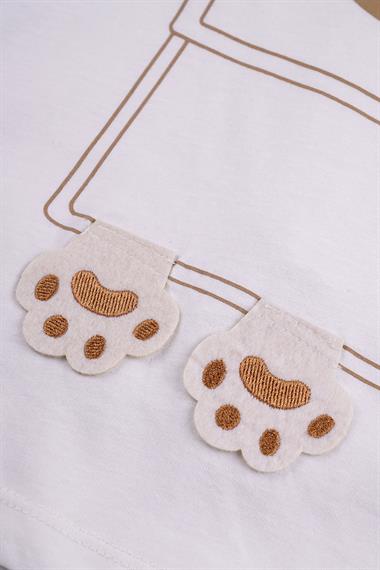 Bisiklet Yaka Ayıcık Detaylı Ekru Bej Renk Erkek Çocuk Şortlu Takım