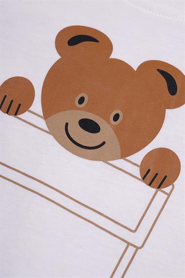 Bisiklet Yaka Ayıcık Detaylı Ekru Bej Renk Erkek Çocuk Şortlu Takım