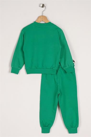 Bisiklet Yaka Uzun Kol Timsah Rex Baskılı Koyu Yeşil Renk Erkek Çocuk İkili Takım