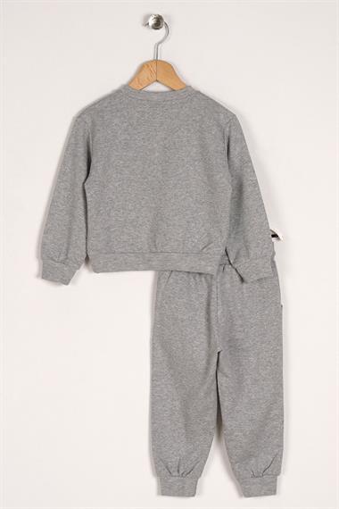 Bisiklet Yaka Uzun Kol Timsah Rex Baskılı Gri Renk Erkek Çocuk İkili Takım