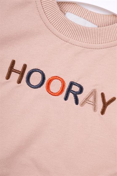 Bisiklet Yaka Uzun Kol Hooray Baskılı Bej Renk Erkek Çocuk İkili Takım