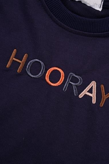 Bisiklet Yaka Uzun Kol Hooray Baskılı Lacivert Renk Erkek Çocuk İkili Takım