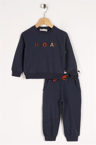 Bisiklet Yaka Uzun Kol Hooray Baskılı Antrasit Renk Erkek Çocuk İkili Takım