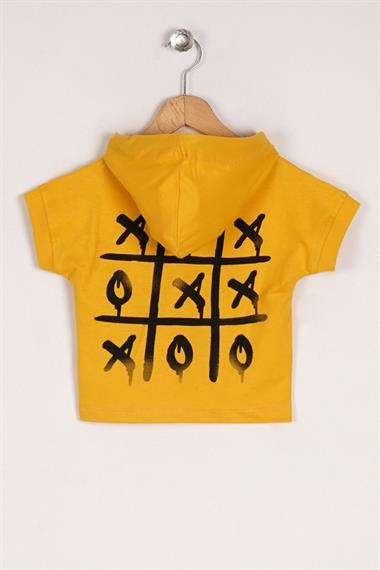 Kapüşonlu Kısa Kol Game Baskıllı Kısa Kol Hardal Renk Erkek Çocuk Sweatshirt