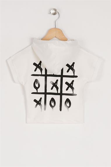 Kapüşonlu Kısa Kol Game Baskıllı Kısa Kol Ekru Renk Erkek Çocuk Sweatshirt