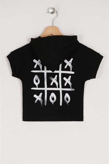 Kapüşonlu Kısa Kol Game Baskıllı Kısa Kol Siyah Renk Erkek Çocuk Sweatshirt