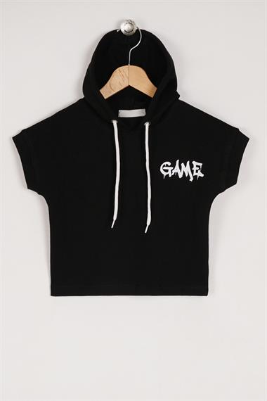 Kapüşonlu Kısa Kol Game Baskıllı Kısa Kol Siyah Renk Erkek Çocuk Sweatshirt